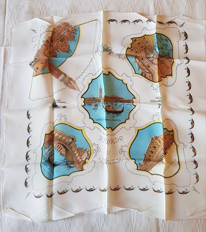 Vintage collectable Ladies scarf. Classic silk type square scarf  Souvenir  of Venice