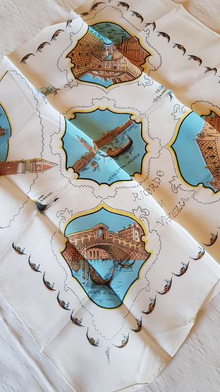 Vintage collectable Ladies scarf. Classic silk type square scarf  Souvenir  of Venice