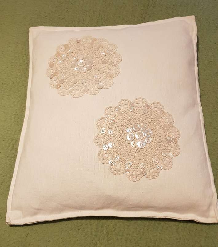 Scatter cushions: 1x White Bull linen scatter cushion cover with crochet and button detail