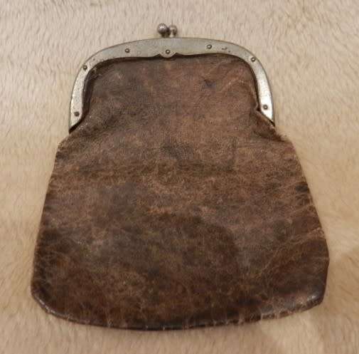 Antique collectables leather Coin Purse.   Early century authentic large Brown leather coin purse