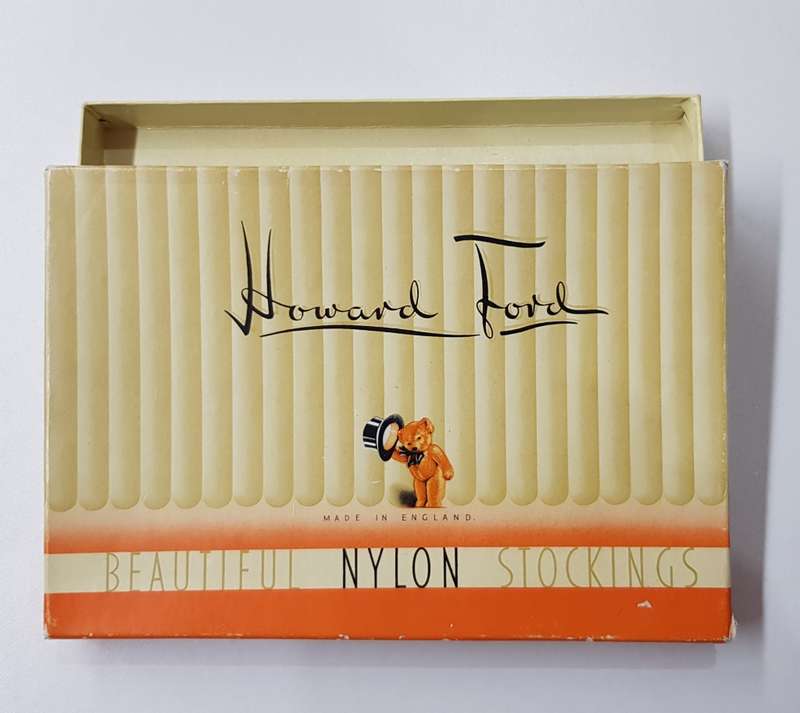 Vintage collectable.  Cardboard box (empty) marked Howard Ford Beautiful Nylon Stockings.