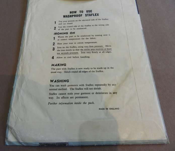 Vintage Dressmaking collectable.  Staflex Iron-on interlining guaranteed by Good Housekeeping