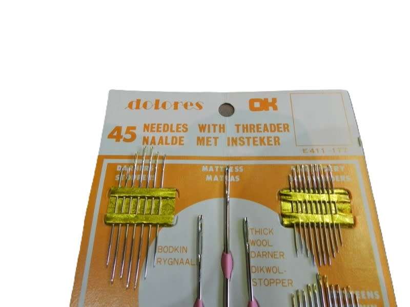 Vintage collectable selection of 45 assorted needles with threader by Dolores specially packed Ok