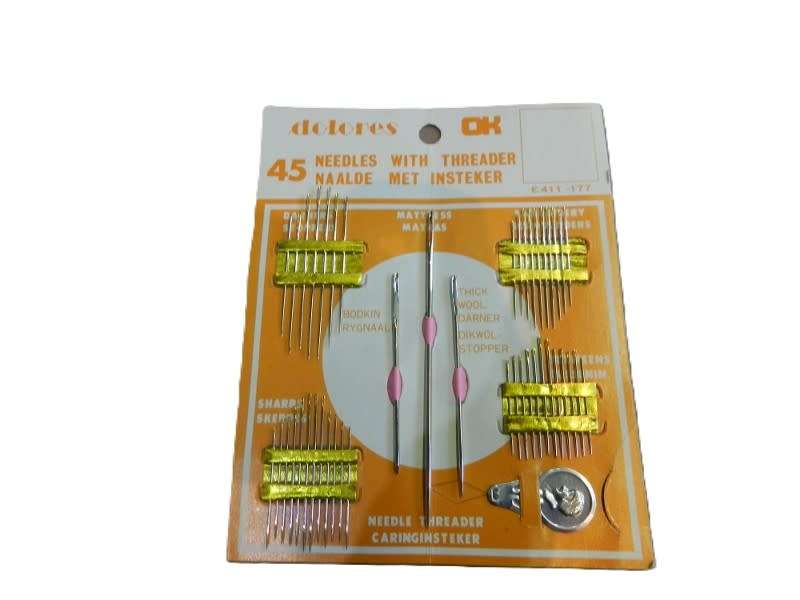 Vintage collectable selection of 45 assorted needles with threader by Dolores specially packed Ok