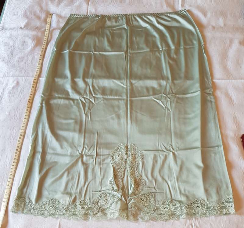 Petticoat Half Slip - Aqua Long slip with front slit and laced edge. Length: 78cm