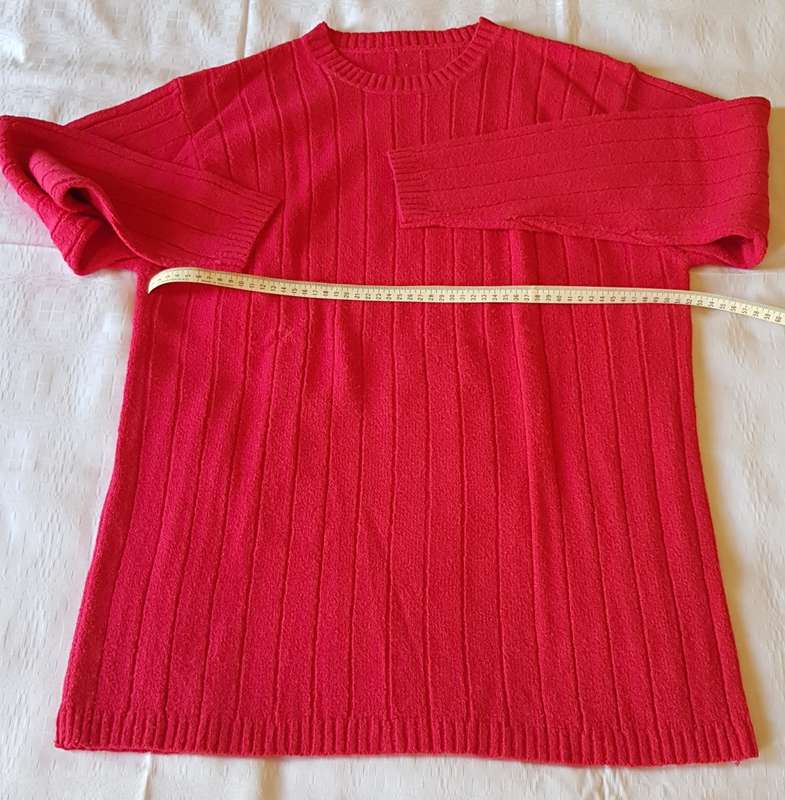 Ladies Pinky Red plain Jersey  Plain with fine ribbed knit. Round neck, machine knitted.