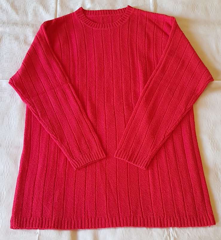 Ladies Pinky Red plain Jersey  Plain with fine ribbed knit. Round neck, machine knitted.