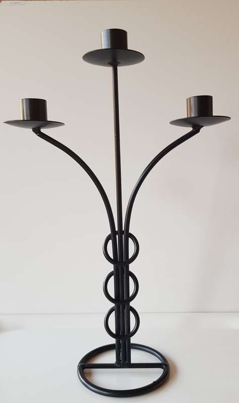 Smooth Black Wrought Iron Candelabra type candlestand with 3x tiers for taper candles.