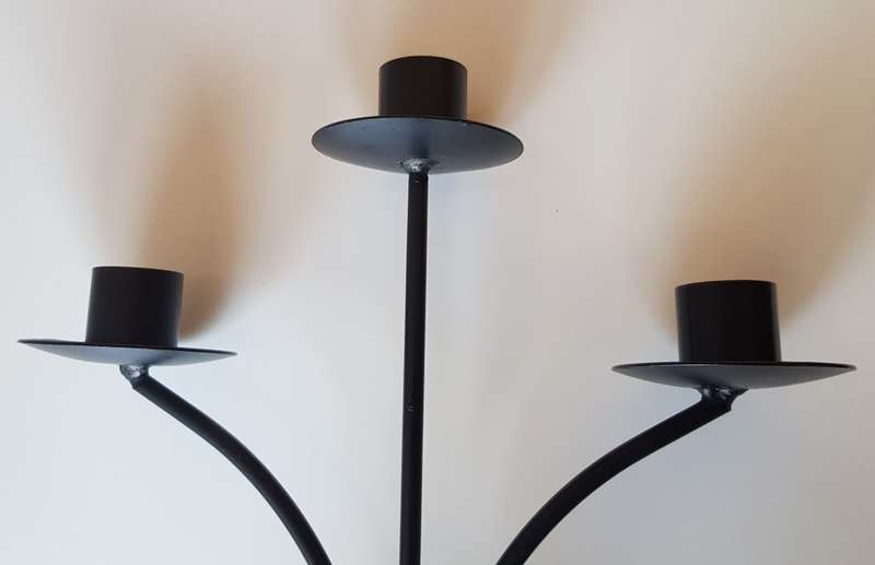 Smooth Black Wrought Iron Candelabra type candlestand with 3x tiers for taper candles.