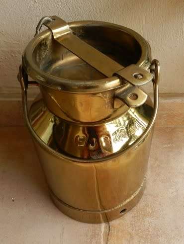 Vintage Brass Plated Milk Can. Stamped E J Braak  with serial Numbers.