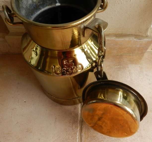 Vintage Brass Plated Milk Can. Stamped E J Braak  with serial Numbers.