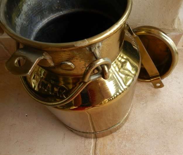 Vintage Brass Plated Milk Can. Stamped E J Braak  with serial Numbers.