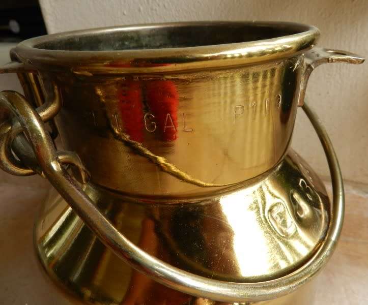 Vintage Brass Plated Milk Can. Stamped E J Braak  with serial Numbers.