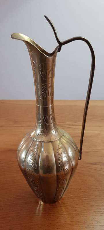 Brass Ornaments: Vintage Indian Brass Jug with long slender handle.