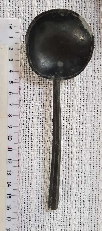 Antique Dutch Pewter spoon.  18/19th Century with Angel and trumpet mark.