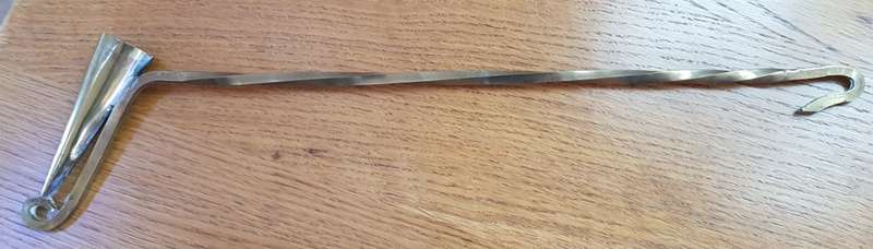 Antique Brass Ornament:  Dutch Brass handmade Candle Snuffer with twisted handle detail.