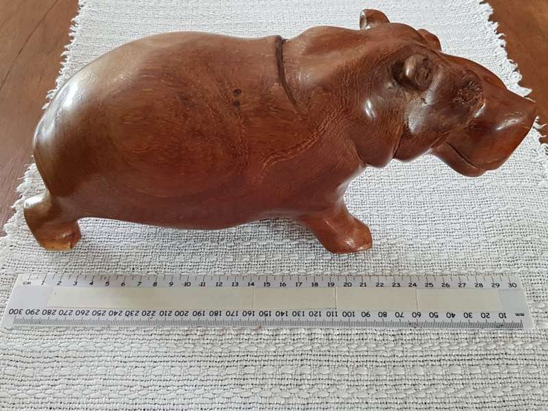 African Craft hand carved wooden Hippo.  Solid wood.  Height  13,5cm.