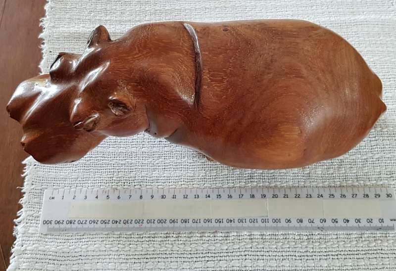 African Craft hand carved wooden Hippo.  Solid wood.  Height  13,5cm.