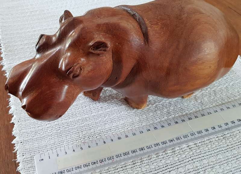 African Craft hand carved wooden Hippo.  Solid wood.  Height  13,5cm.