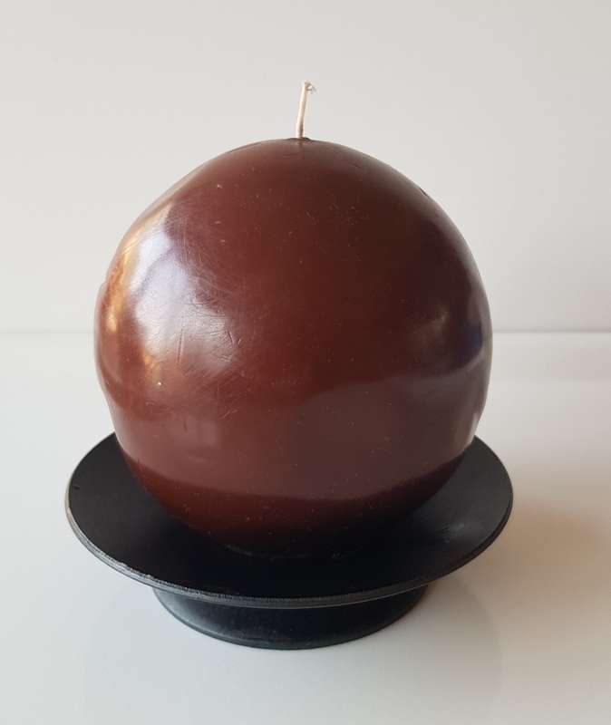 Black Wrought iron Candle Holder/Stand with an 10cm Brown Ball candle.