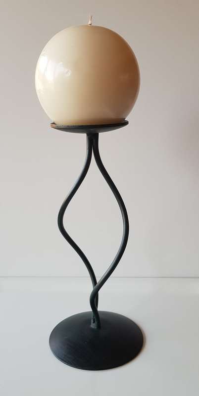 Tall Black Wrought iron Candle Holder/Stand with an 10cm White Ball candle.