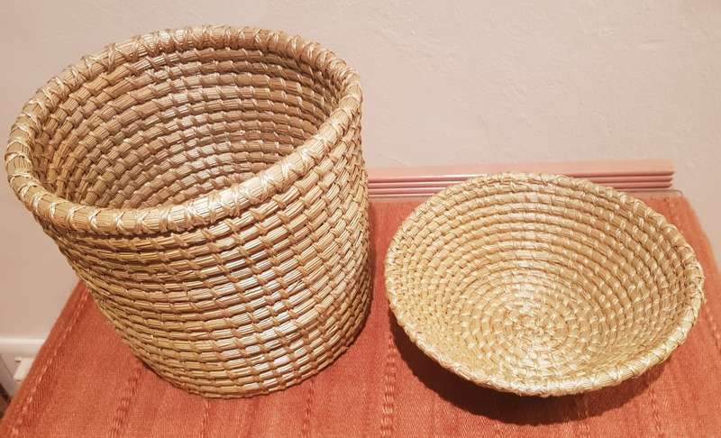 African Woven display baskets. Set of 2x Handmade woven baskets made with natural materials.