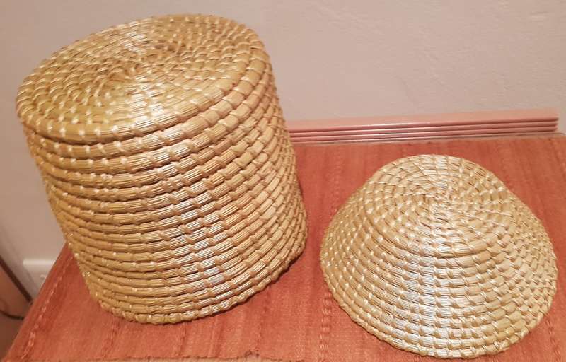 African Woven display baskets. Set of 2x Handmade woven baskets made with natural materials.