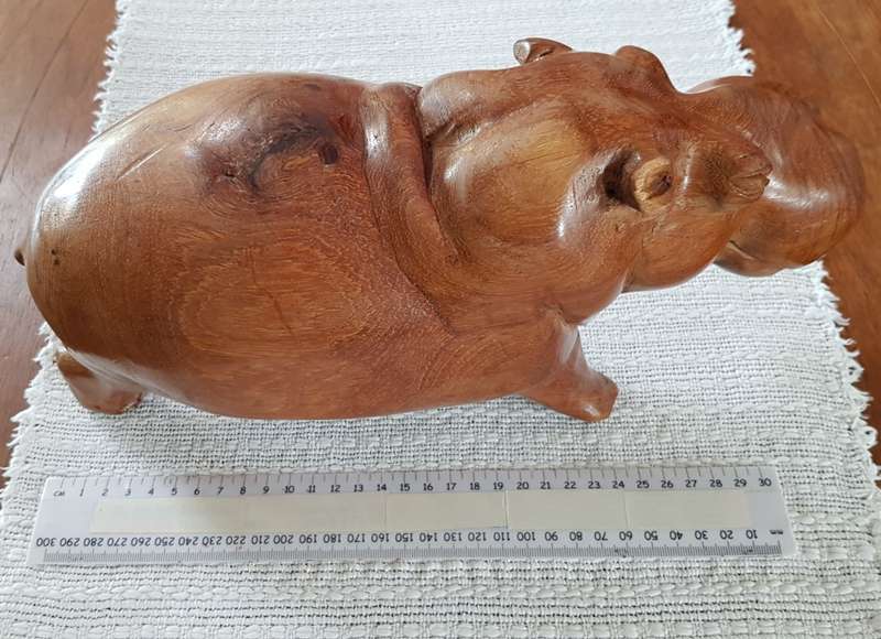 African Craft hand carved wooden Hippo.  Solid wood.