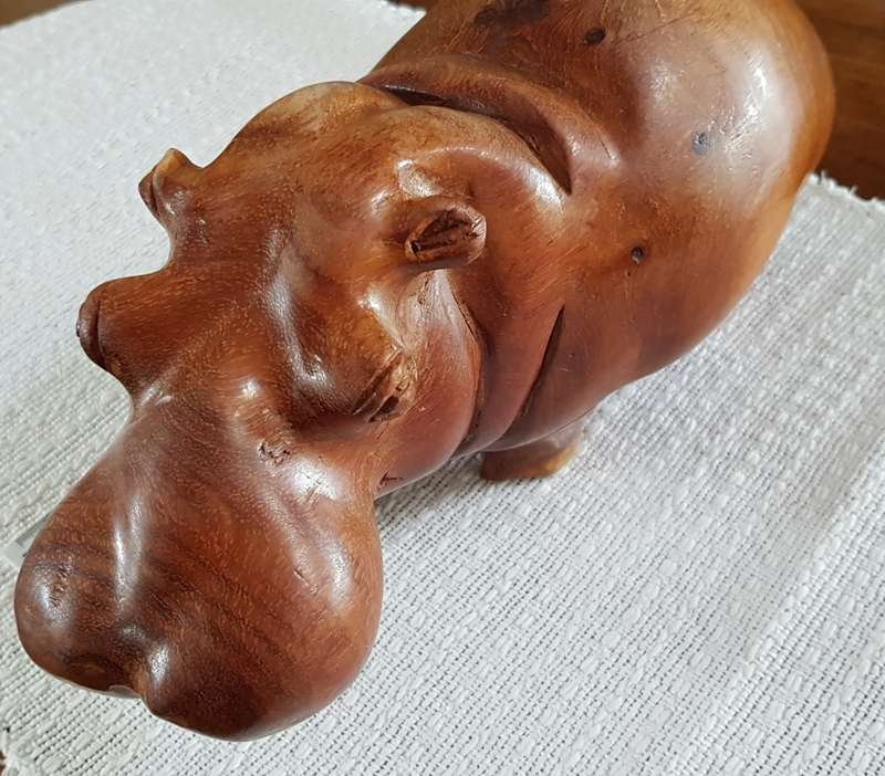 African Craft hand carved wooden Hippo.  Solid wood.