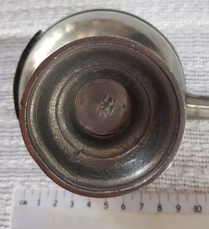 Antique Dutch Pewter oil burner.  Late18th early 19th Century with Angel and trumpet mark.