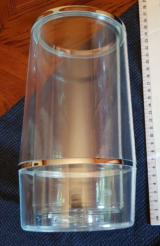 Clear Plastic Wine cooler, double sided (for insulation) with silver edging.