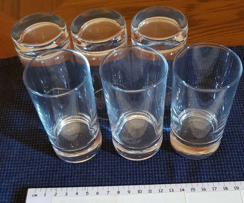 Glasses: Set of 6x small Breakfast juice drinking glasses.  Clear glass.