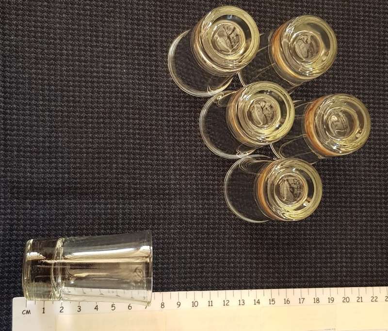 Glasses: Set of 6x shot glasses.  Clear glass.