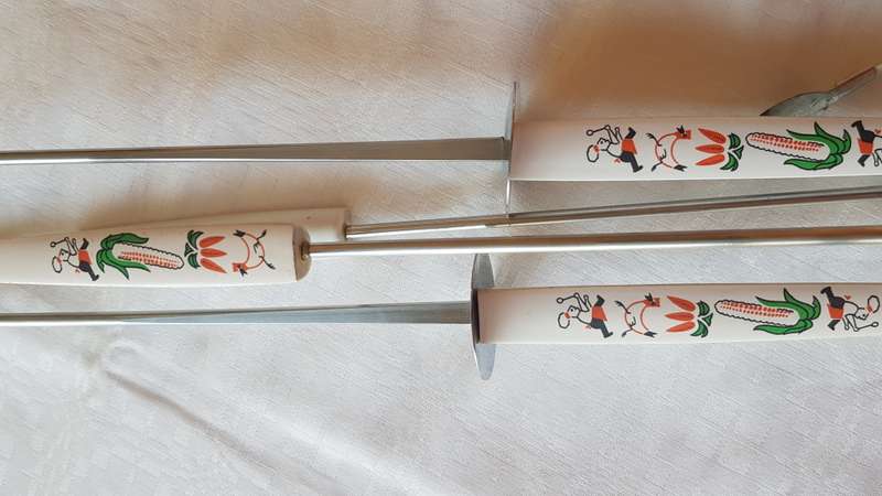 Vintage Steel Braai Utensil Set.  3pce.  As new.  Consists of: 1x Egg Lifter, 1x Fork and tongs.