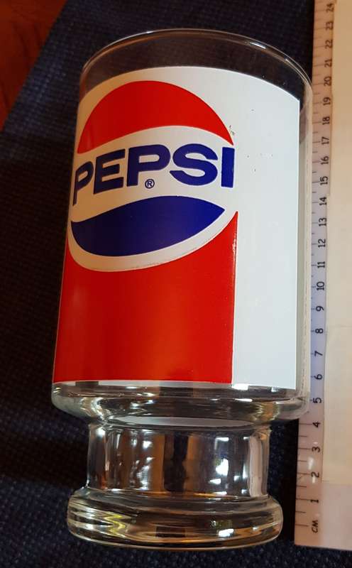 Vintage Large Footed Pedestal glass Tumbler marked Pepsi. Dates to 1970s