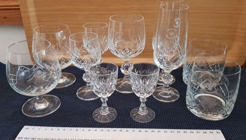 Glasses: Set of mixed Chrystal Glasses. 11 pce