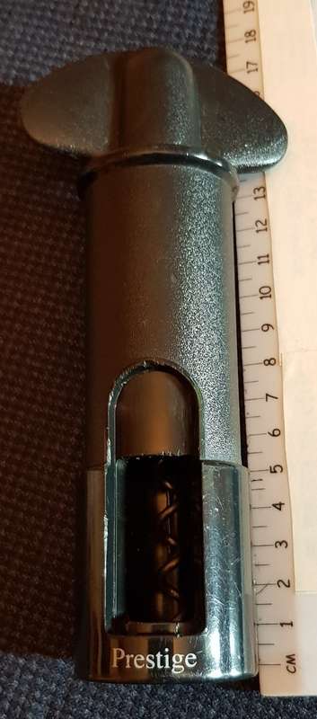 Black Plastic Wine opener by Prestige. Compact with no arms.