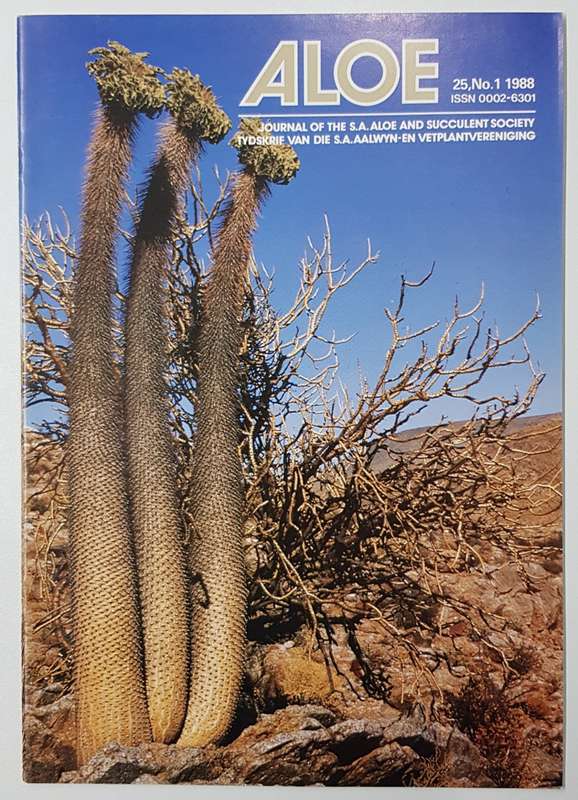 ALOE Magazine.  Journal of the S.A. Aloe and succulent Society. 25, No.1 1988