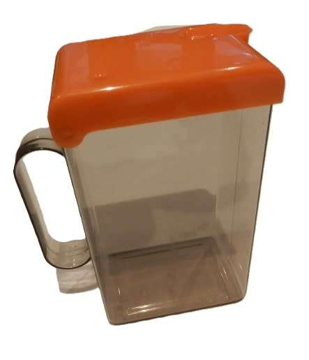 Vintage Plastic Milk or fruit juice carton container/pourer. Orange flip lid with spout and handle.
