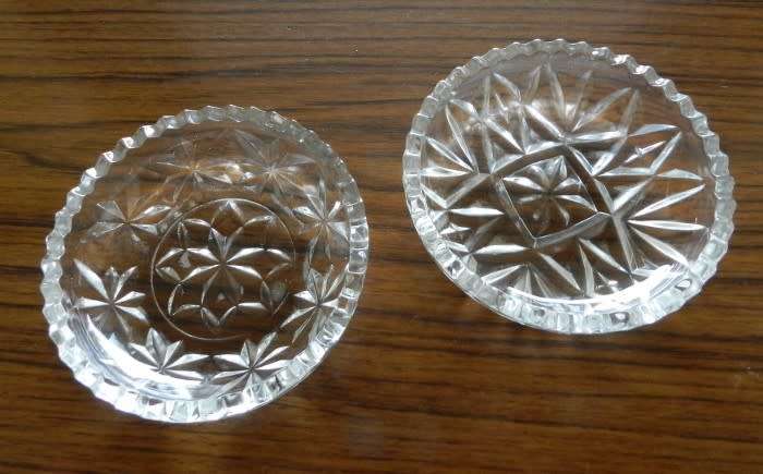Vintage Glass snack/sweet dishes.  Decorative cut/ depressed glass with two different designs.