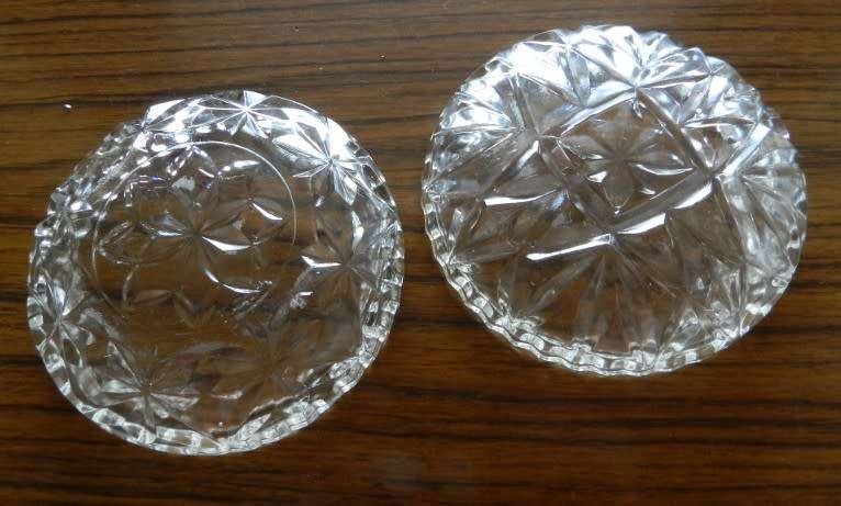 Vintage Glass snack/sweet dishes.  Decorative cut/ depressed glass with two different designs.