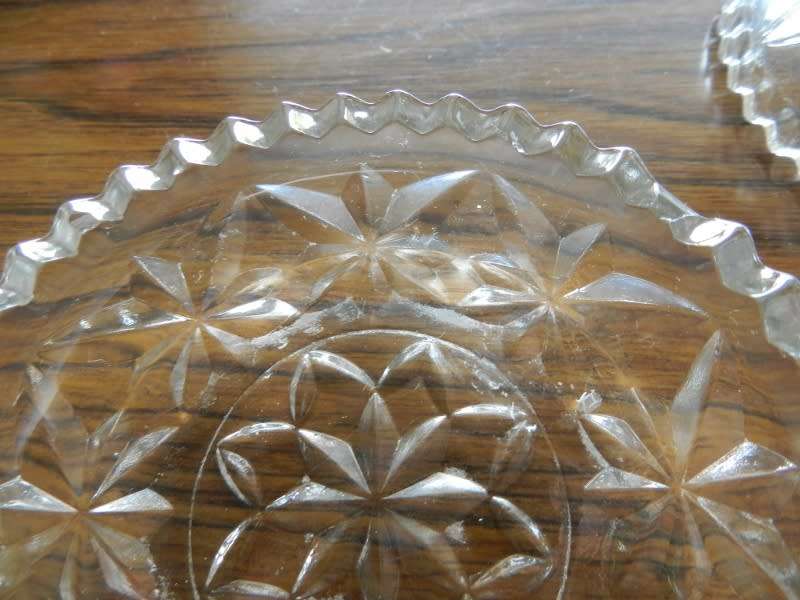 Vintage Glass snack/sweet dishes.  Decorative cut/ depressed glass with two different designs.