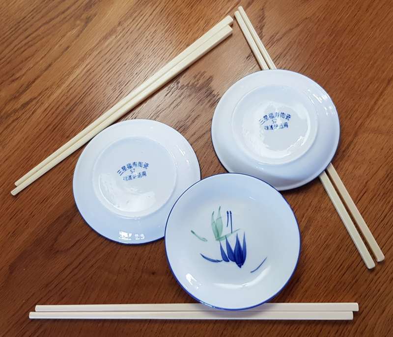 Chinese hand painted Dishes. Set of three condiment dishes.