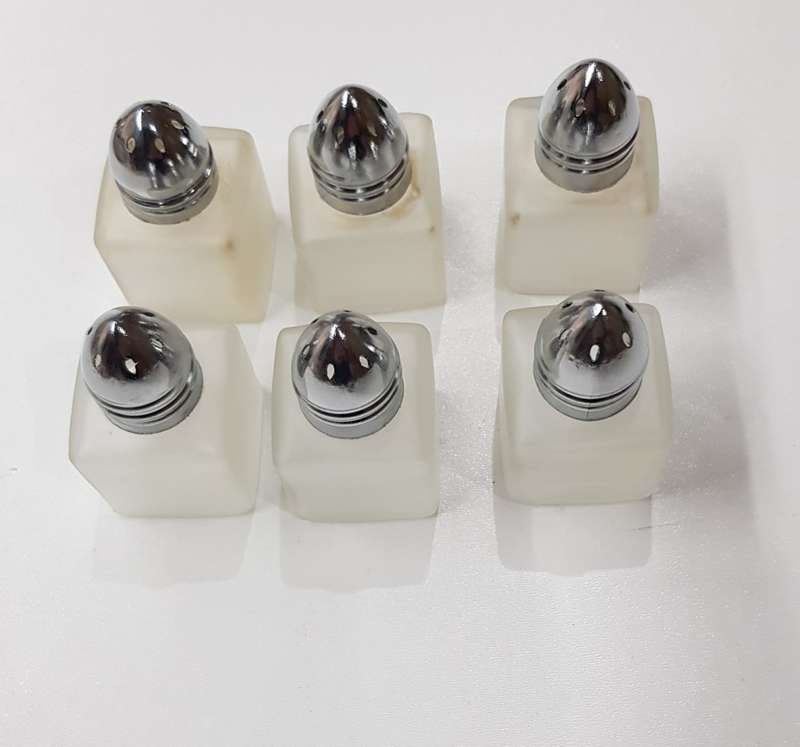 Set of 3x small glass dainty table salt/pepper cellars (3x sets).