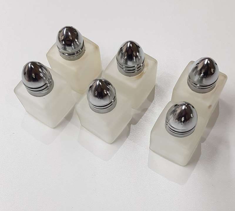 Set of 3x small glass dainty table salt/pepper cellars (3x sets).