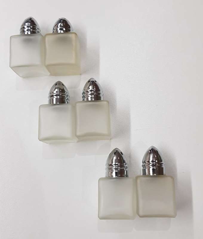 Set of 3x small glass dainty table salt/pepper cellars (3x sets).