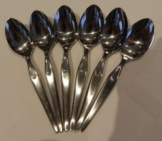 Stainless Steel Coffee Spoons 6x - Made in Germany by Jacarand-Flamingo. Circa 1970s.