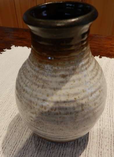 Vintage Brown Pottery Vase. Brown/white glaze design made in Germany. Retro 1970s.