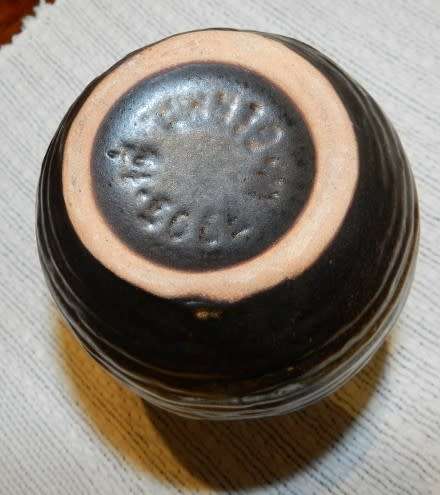 Vintage Brown Pottery Vase. Brown/white glaze design made in Germany. Retro 1970s.