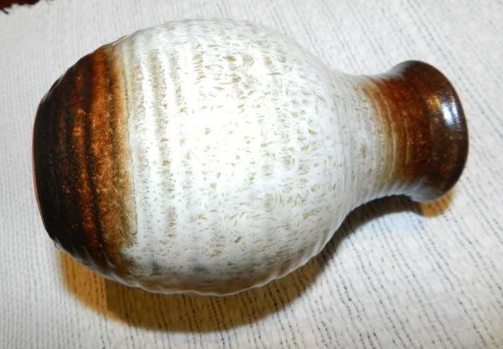 Vintage Brown Pottery Vase. Brown/white glaze design made in Germany. Retro 1970s.